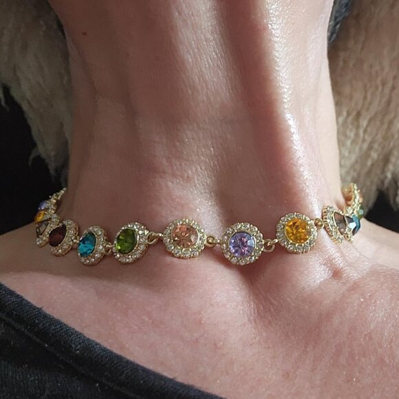 Neiman Marcus Multi-color Rhinestone Sparkly Choker Necklace - Picture 1 of 7